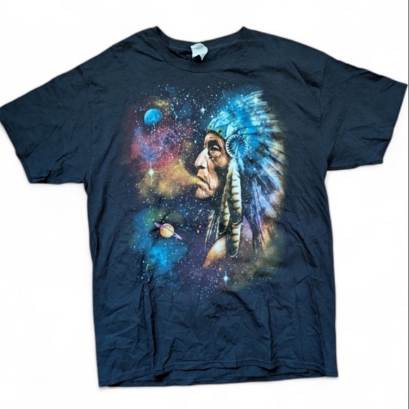 VINTAGE | Fruit Of The Loom 90s Native American Galaxy Stars Planets L - Picture 3 of 6